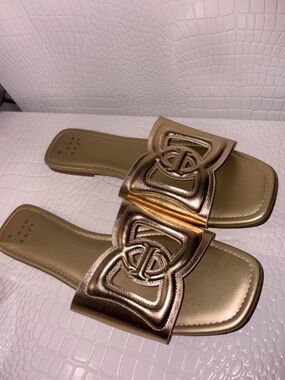 a new day Metallic Gold Decorative Slide Sandals